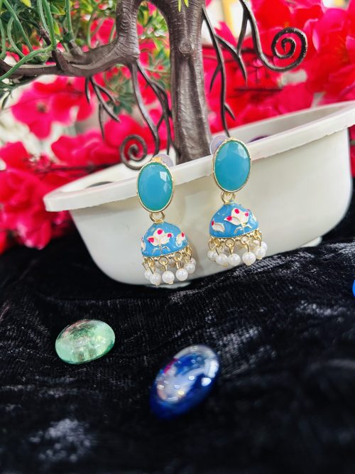 Mini Skyblue Meenakari Jhumki Earring