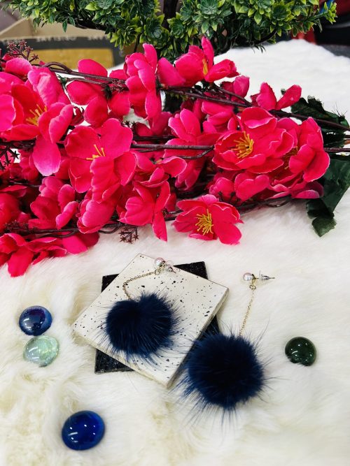 Blue Fur Drop Earring