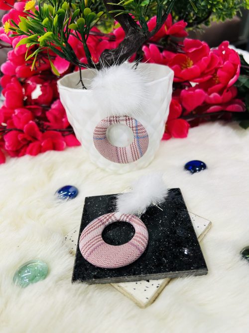 Fur Pum Pum & Plaid Print Hoop Earring