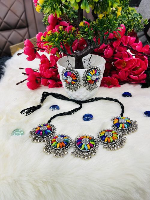 Multicolor Oxidised Choker Set